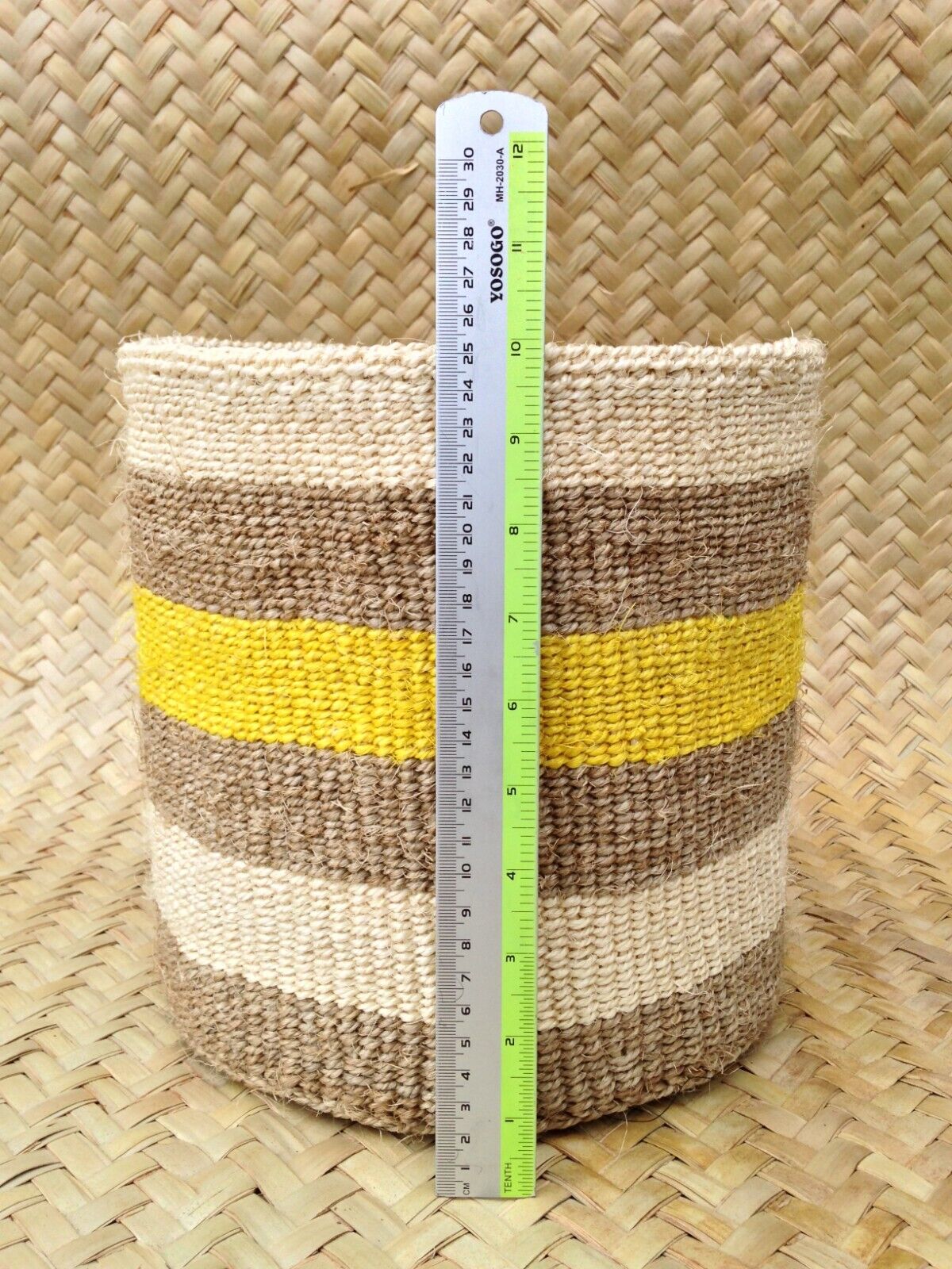 African Kiondo Basket Woven Sisal Storage Planter Kenyan Made 10.5 in/27cm Beige