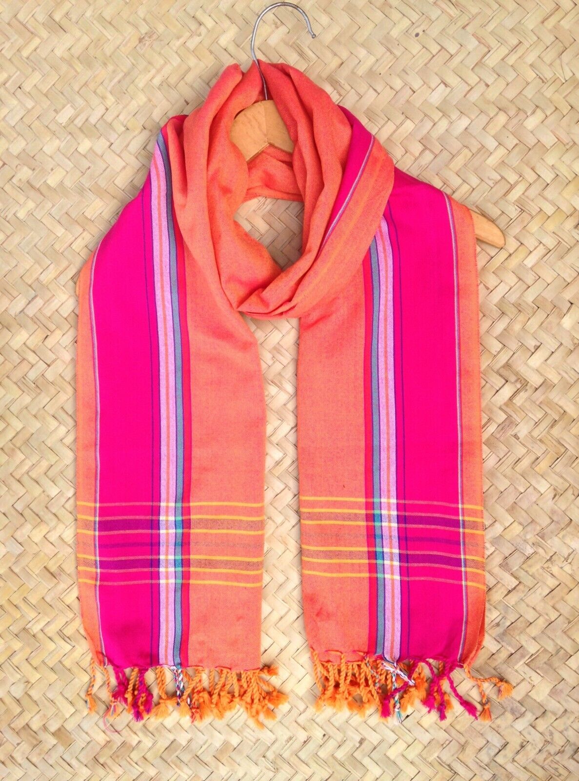 Kikoi Vibrant Gift 100% Cotton Ethnic Peach Tassels Scarf Beach Wrap Kenyan Made