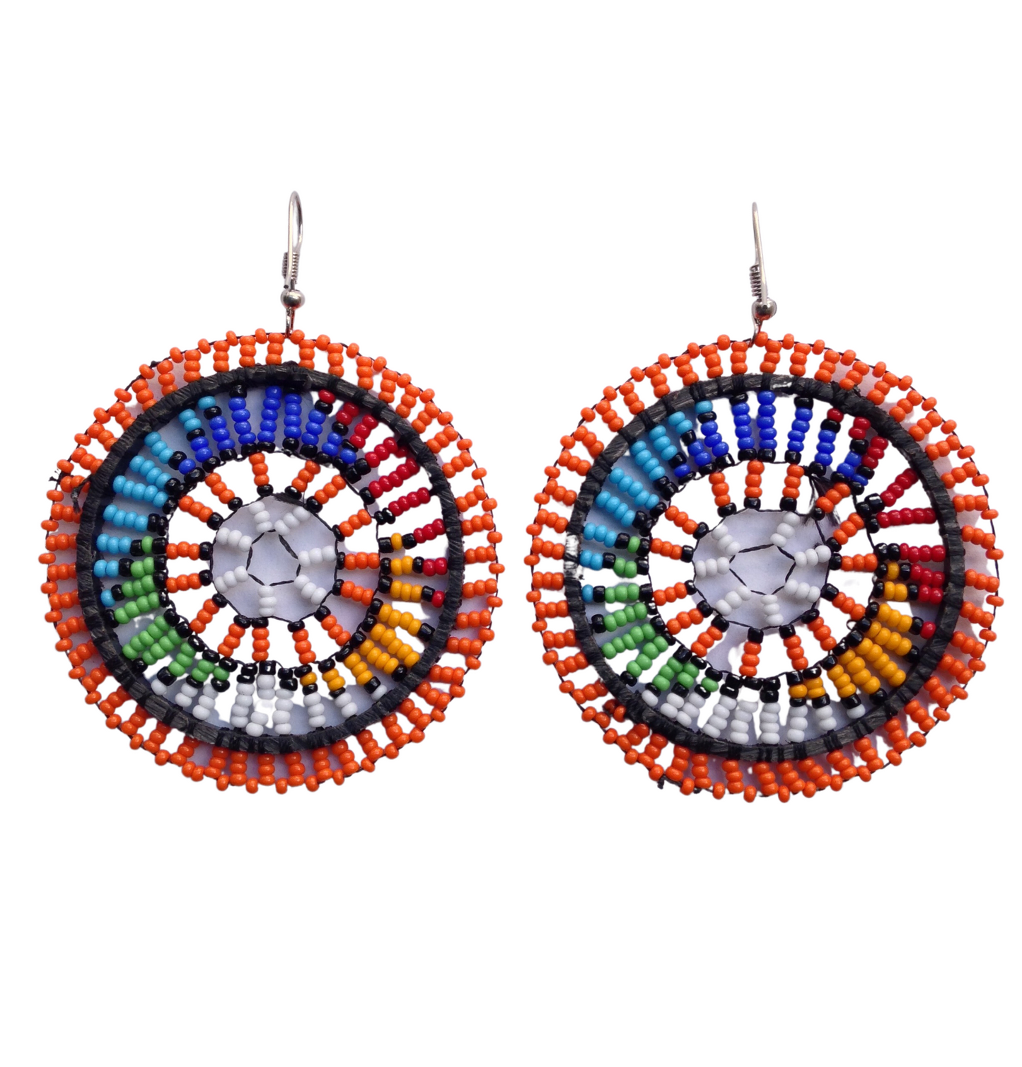 Set of 11 Earrings African Hand-Crafted Ethnic Jewelry Masai Glass Beads Orange