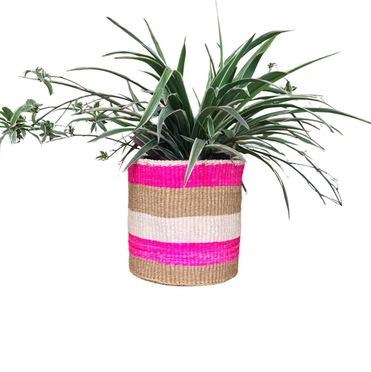 African Kiondo Basket Woven Sisal Storage Planter Kenyan Made Size 8 in /20.3 cm