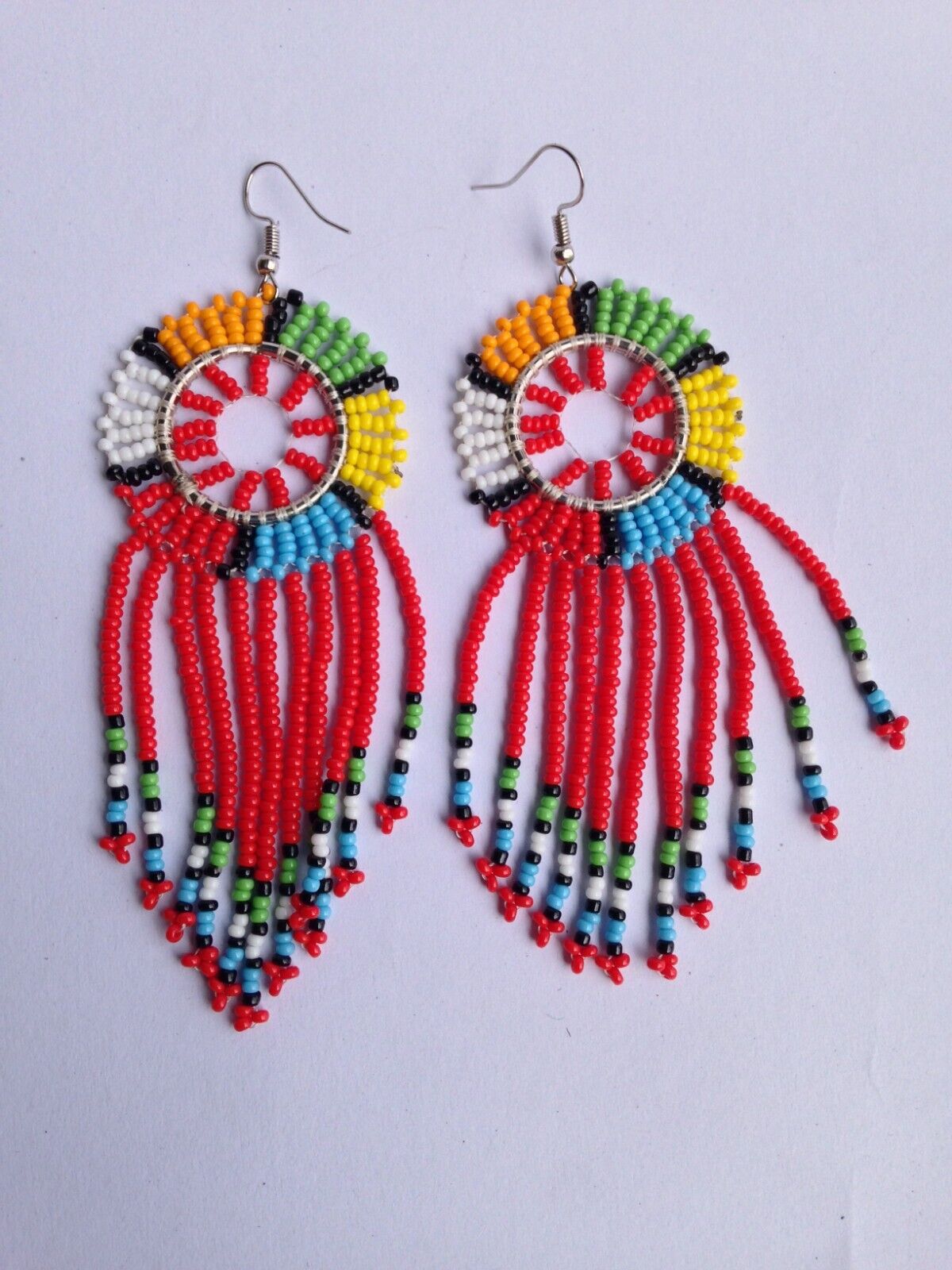 Set of 8 Earrings African Hand-Crafted Ethnic Jewelry Masai Glass Beaded  Red