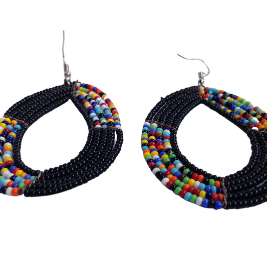 African Kenyan Hand-Crafted Ethnic Jewelry Colorful Masai Glass Beaded Earrings