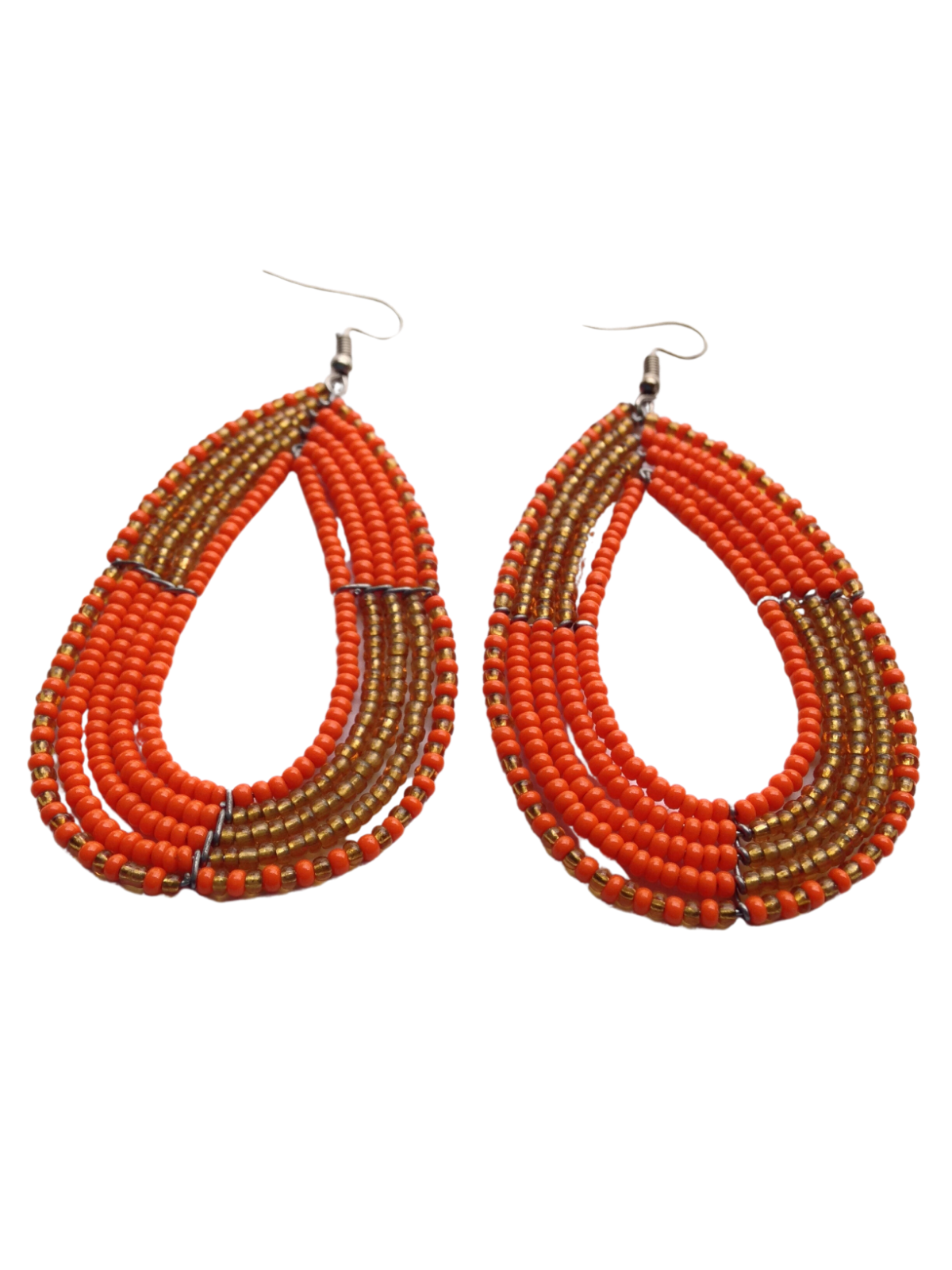 Set of 11 Earrings African Hand-Crafted Ethnic Jewelry Masai Glass Beads Orange