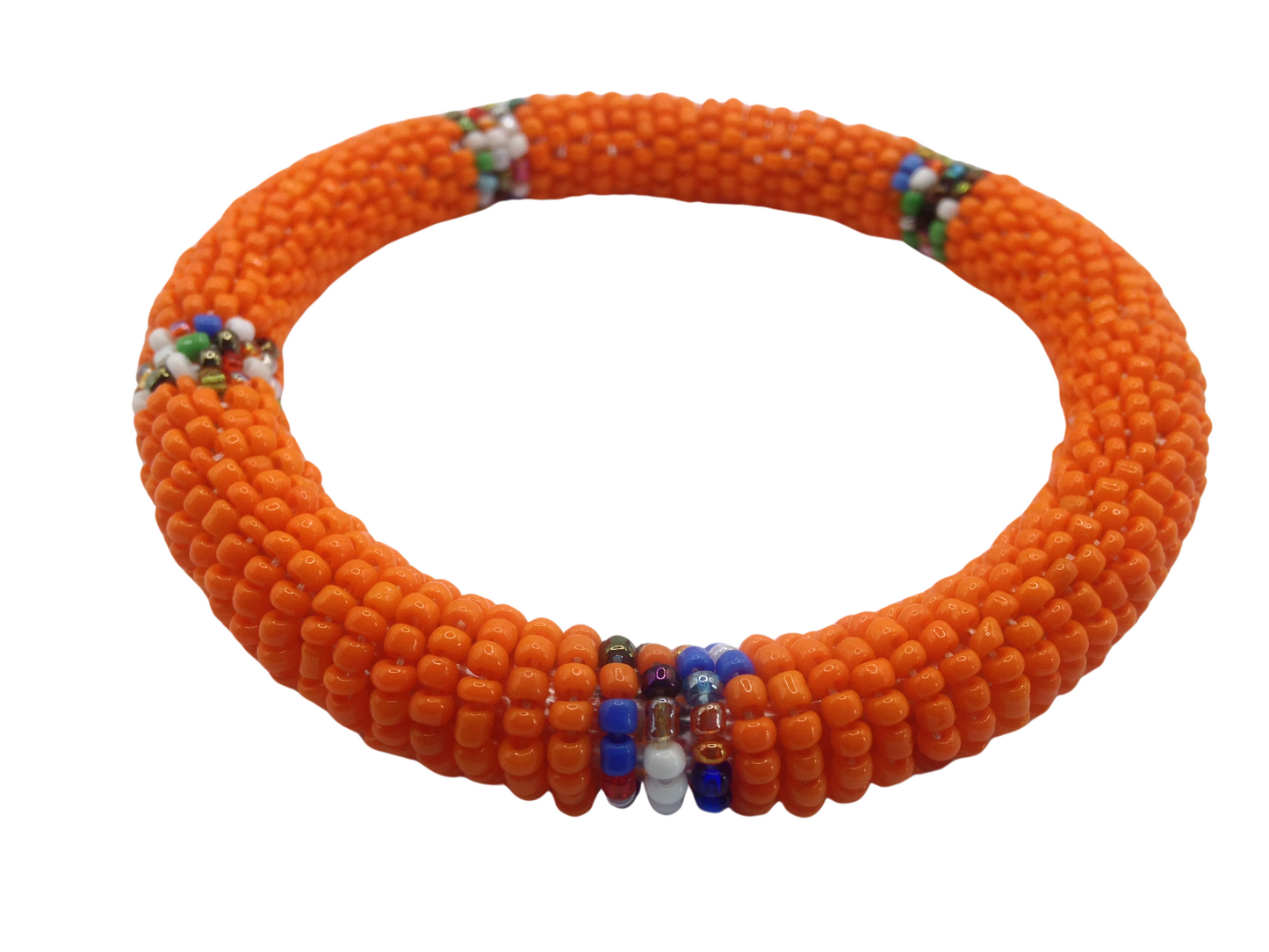 Wrist Band Bracelet Masai Beads African Unisex One Size Set Made in Kenya Orange