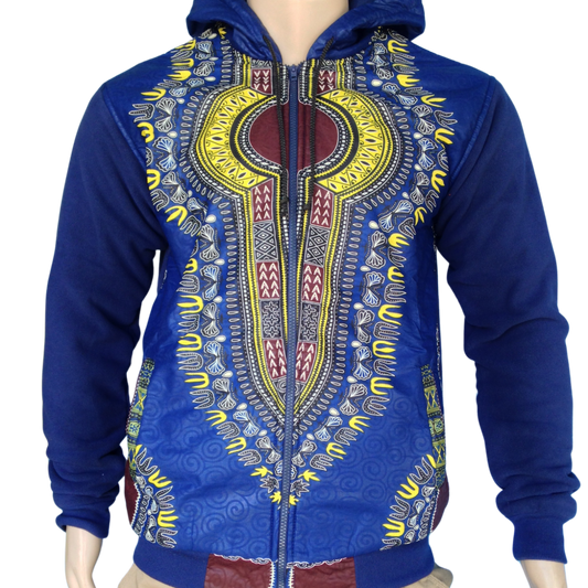 Hoodie Sweatshirt Fleece Dashiki African Print Pockets Zip Up Warm Made in Kenya