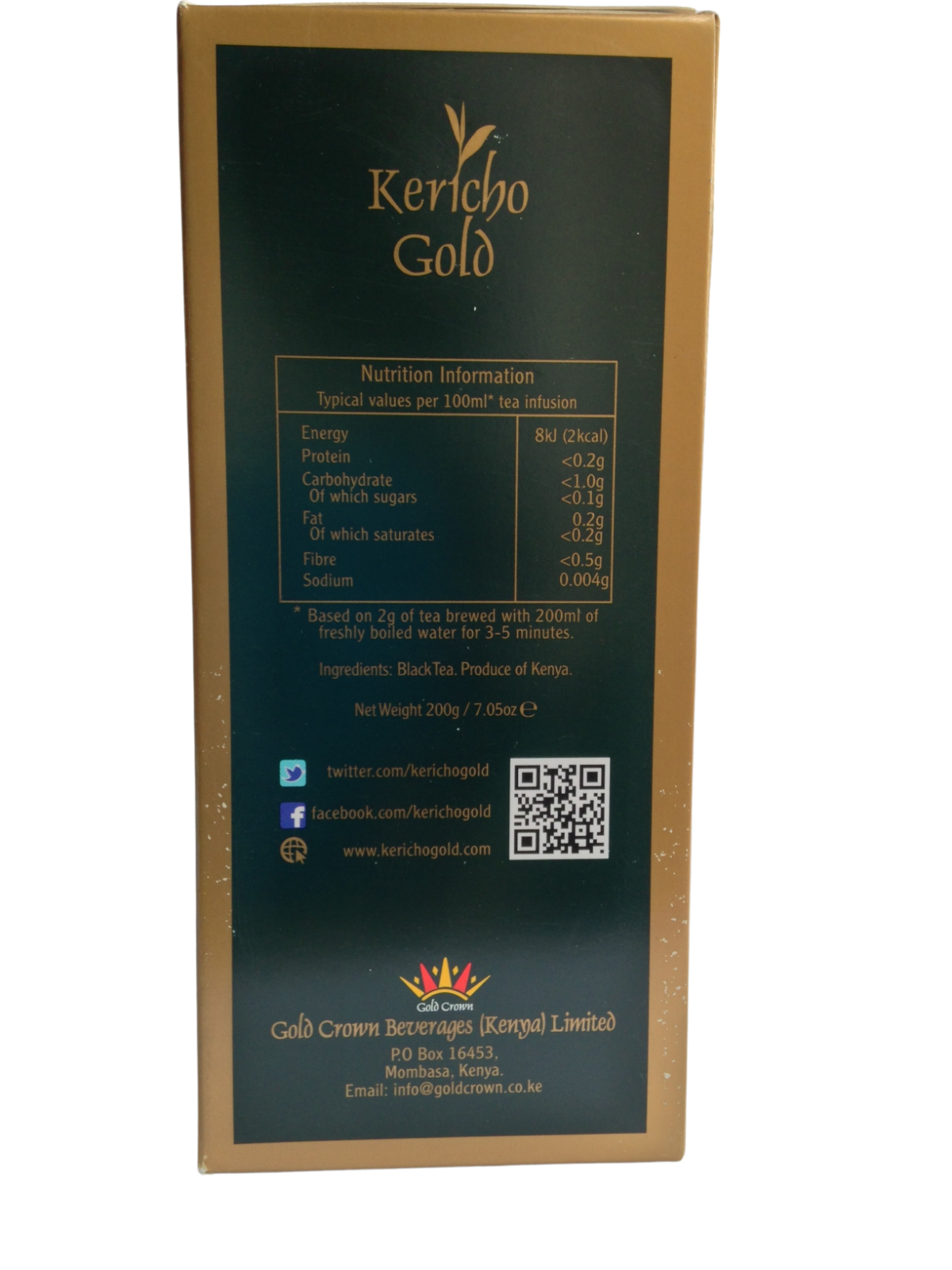 Kericho Gold Premium Black Pure Kenya Tea Bags 100 Pieces String & Tag Fairtrade