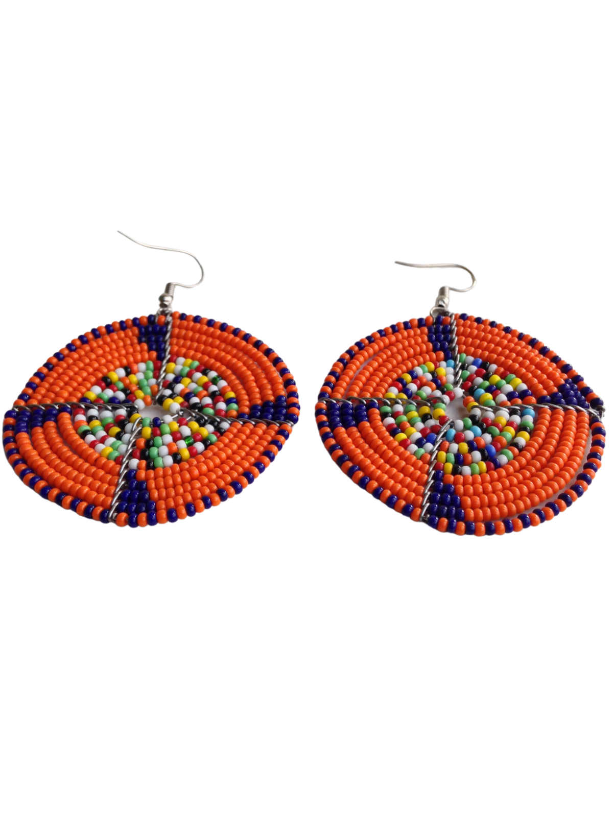 Set of 9 Earrings African  Hand-Crafted Ethnic Jewelry Masai Glass Beaded Orange