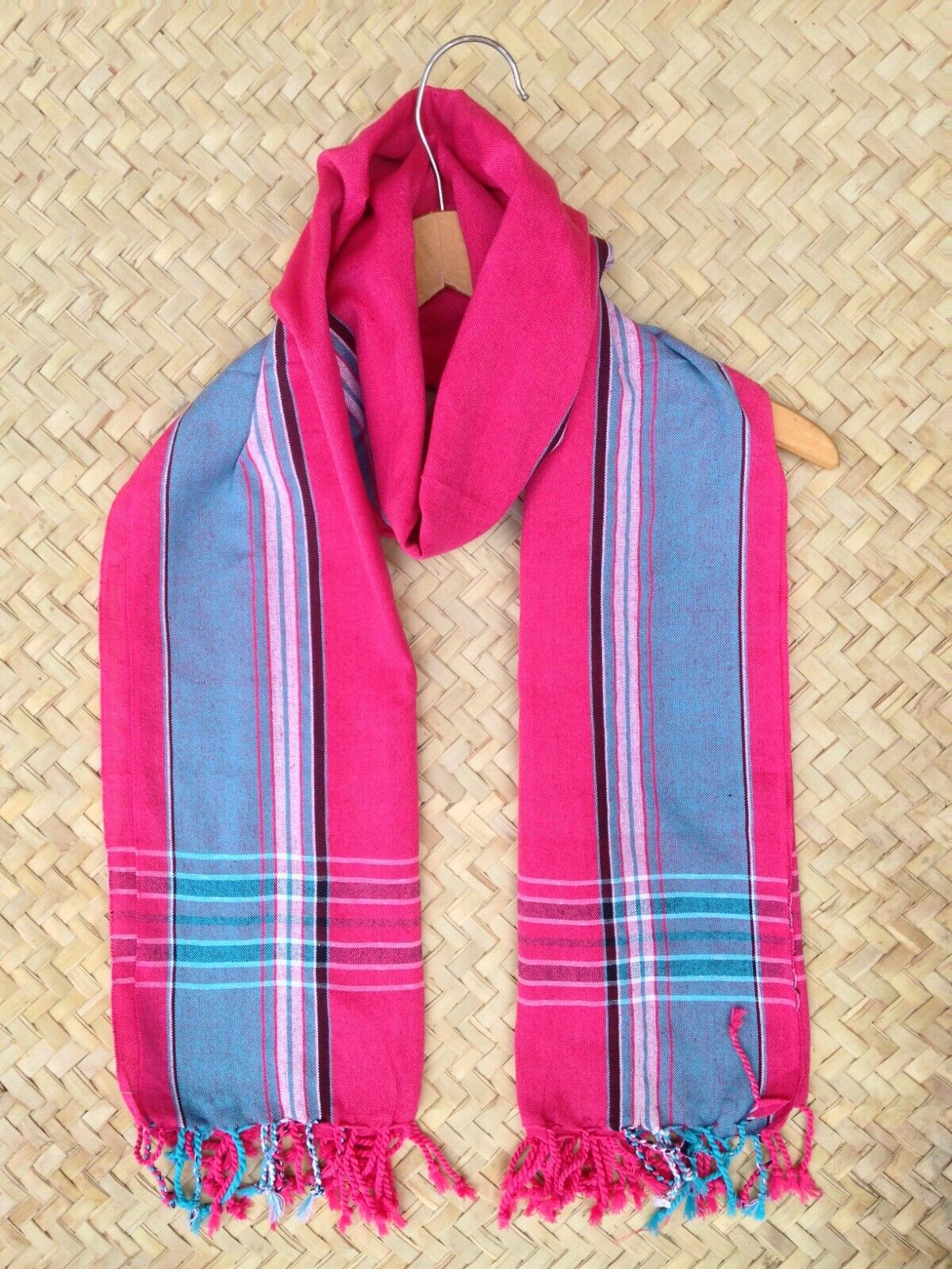 Kikoi Vibrant Gift 100% Cotton Ethnic Pink Tassels Scarf Beach Wrap Kenyan Made