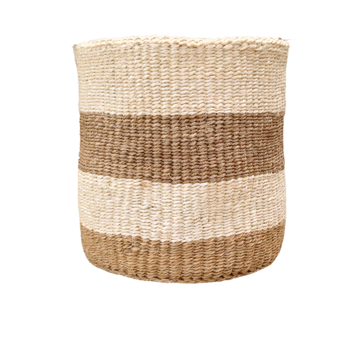 African Kiondo Basket Woven Sisal Storage Planter Kenyan Made 10.5 in/27cm Beige