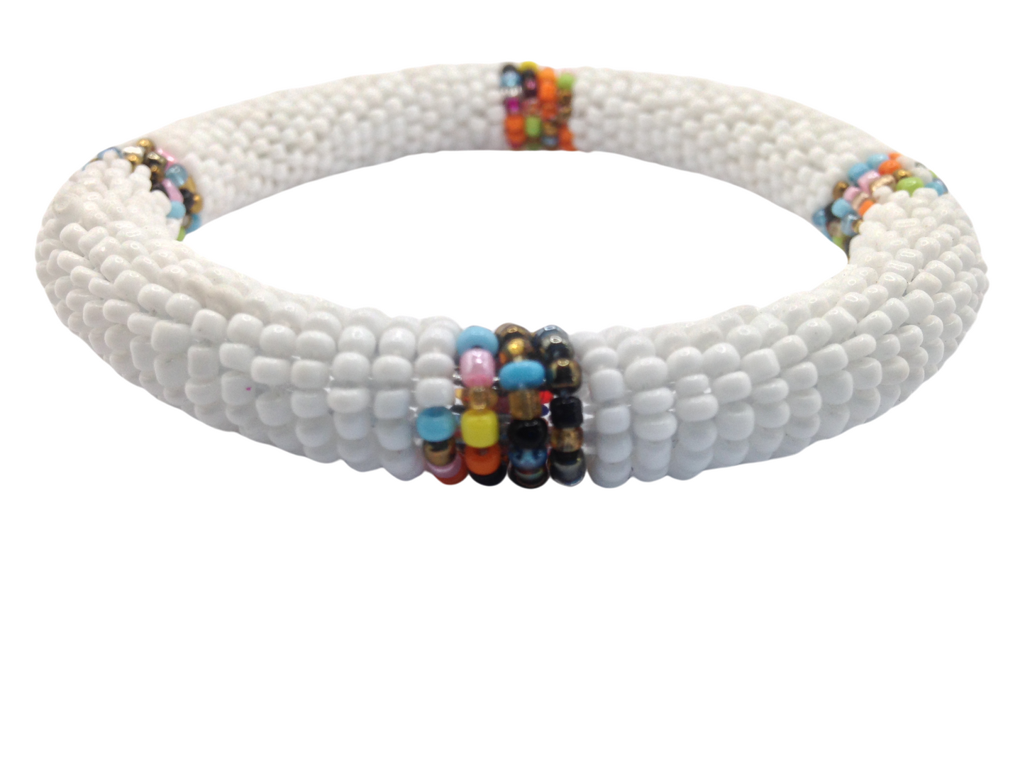 Wrist Band Bracelet Masai Beads African Unisex One size Set Made in Kenya White