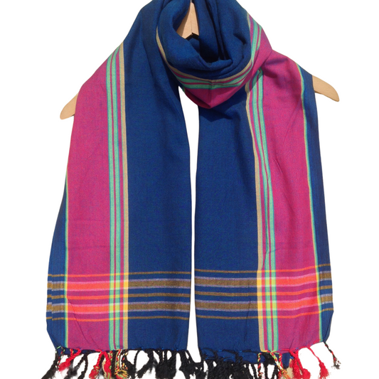 Kikoi Vibrant Gift 100% Cotton Ethnic Navy Blue Tassels Scarf Beach Wrap Kenya