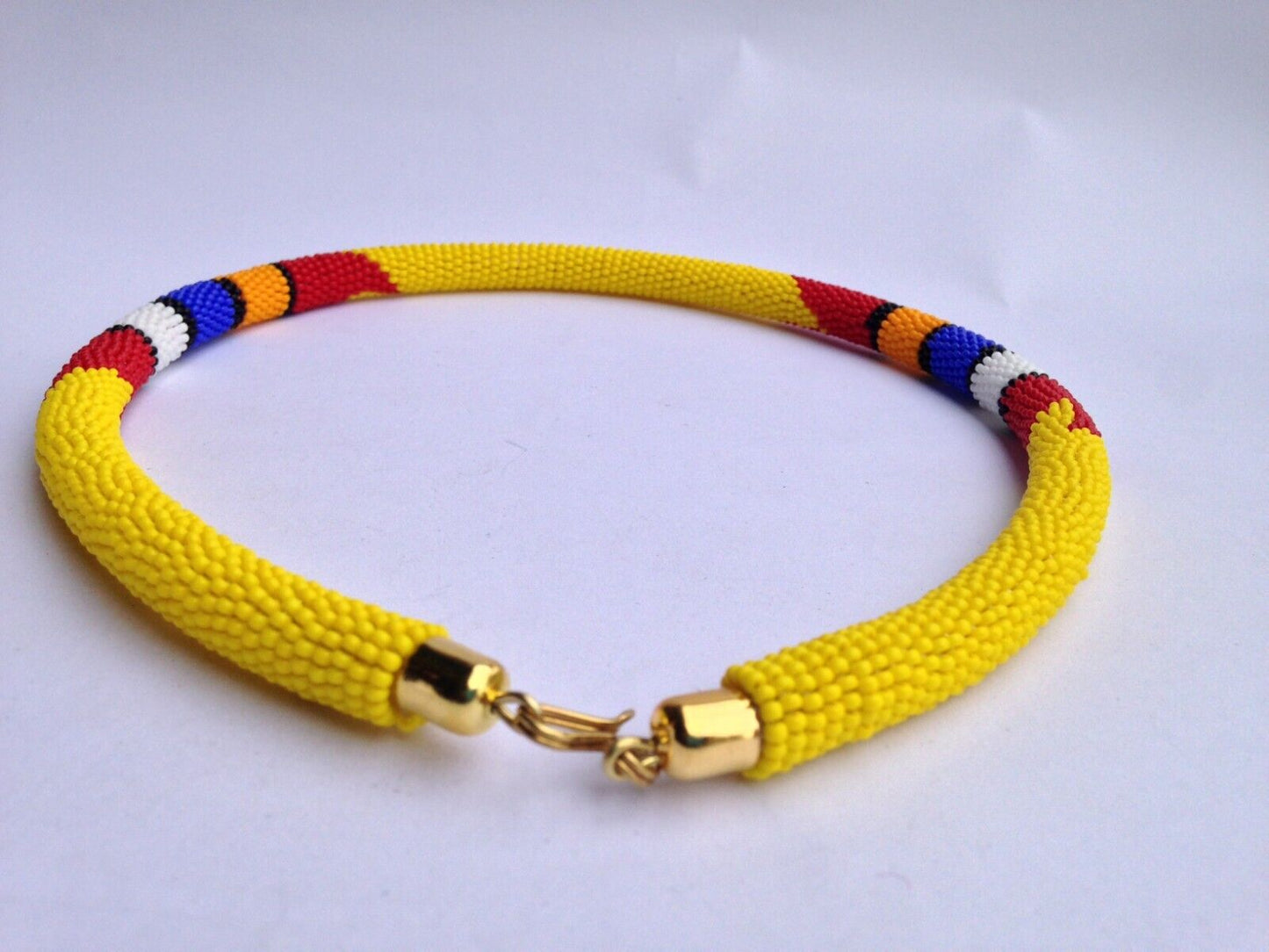 Set of Earrings Bracelet Choker Hand-Crafted Ethnic African Masai Jewelry Yellow