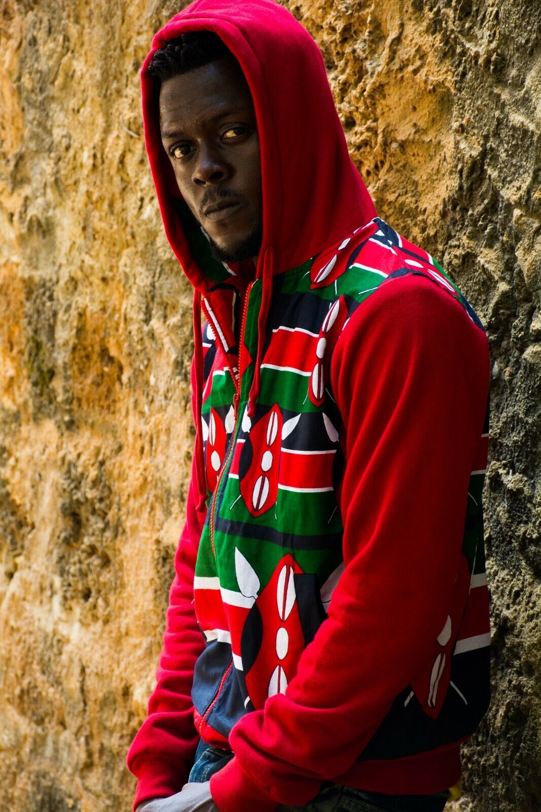 Hoodie Sweatshirt Fleece Kenyan Shield Print Pockets Zip Up Warm Made in Kenya