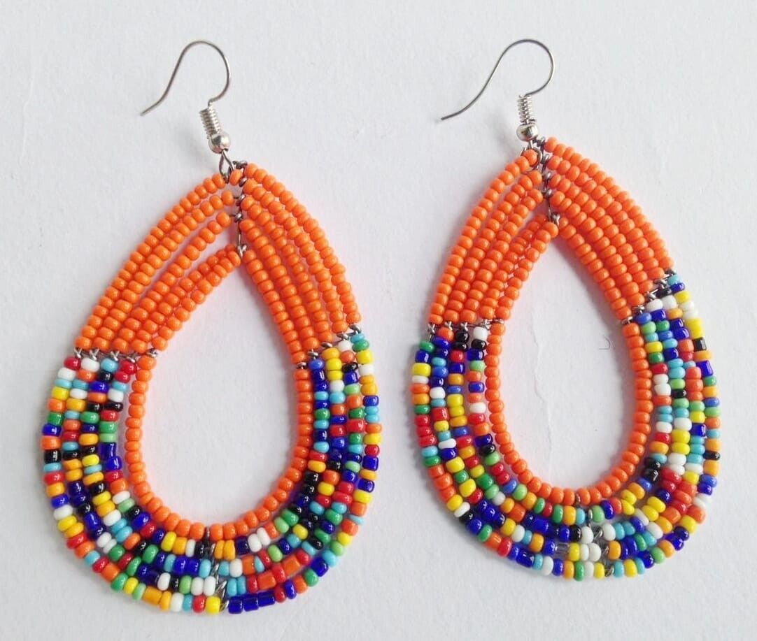 African Kenyan Hand-Crafted Ethnic Jewelry Colorful Masai Glass Beaded Earrings