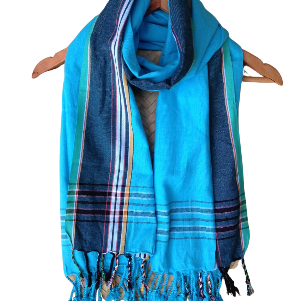 Kikoi Vibrant Gift 100% Cotton Ethnic Blue Tassels Scarf Beach Wrap Kenyan Made