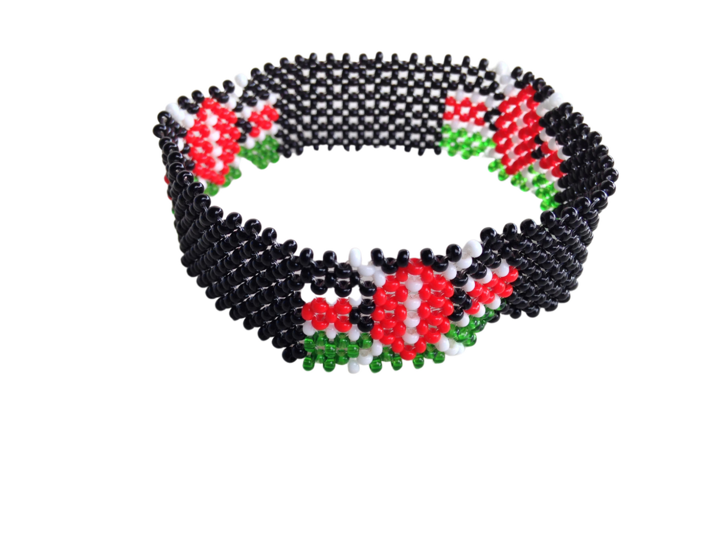 Wrist Band Bracelet Maasai Beaded Kenyan Flag African Black