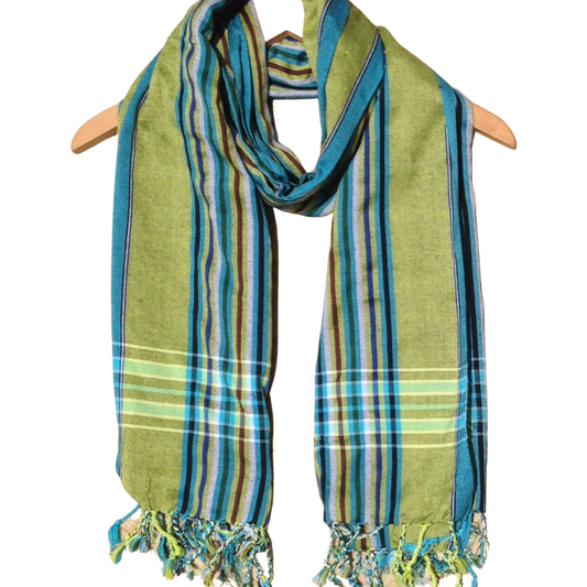 Kikoi Vibrant Gift 100% Cotton Ethnic Green Tassels Scarf Beach Wrap Kenyan Made