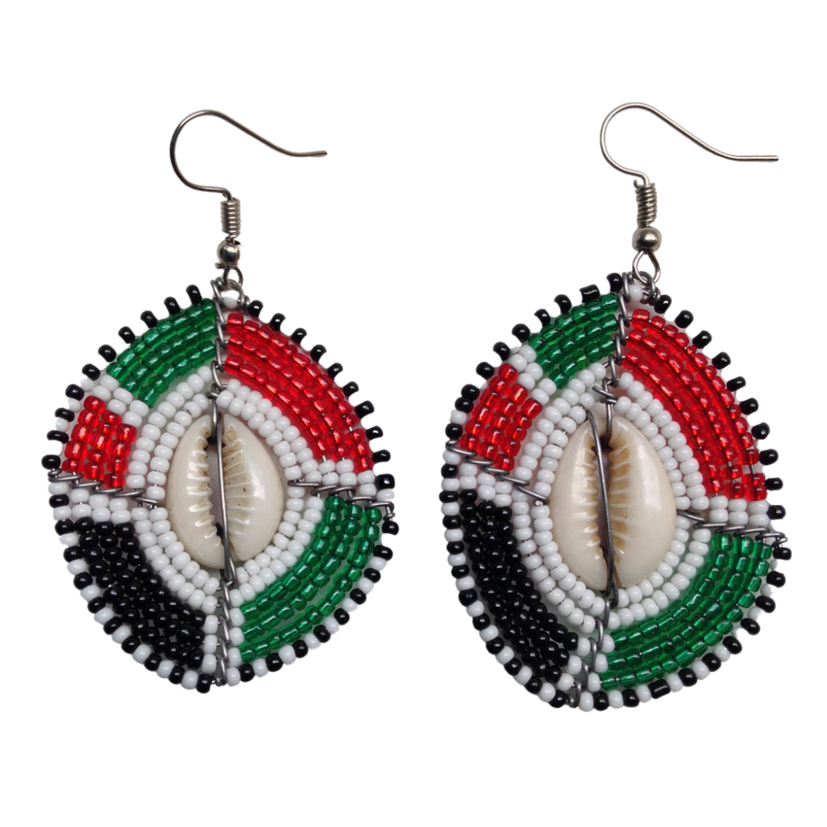 Set of 4 Earrings African Hand-Crafted Ethnic Jewelry Masai Beads Kenya Flag