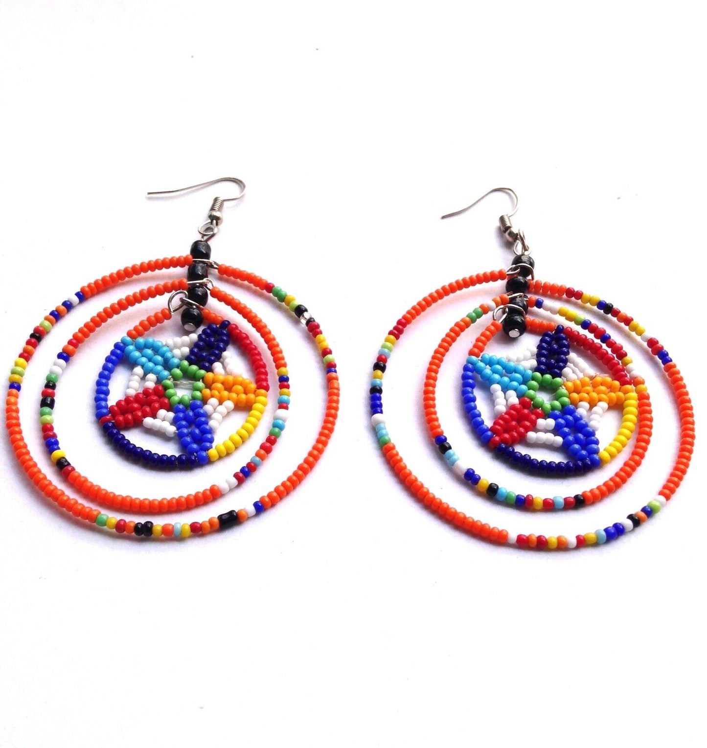 Set of 11 Earrings African Hand-Crafted Ethnic Jewelry Masai Glass Beads Orange