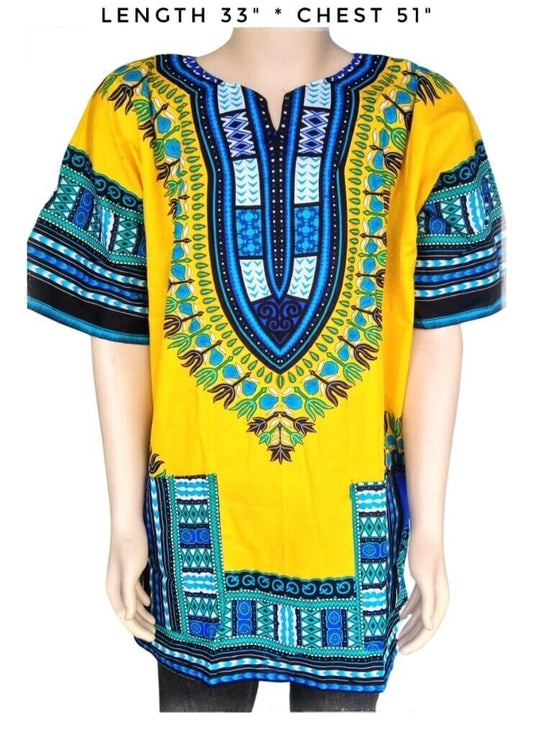 Dashiki Shirt African Unisex Hippie Blouse Top Vintage Cloth Colorful One Size