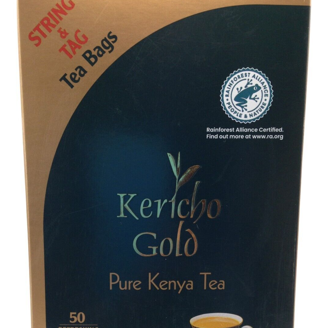 Kericho Gold Premium Black Pure Kenyan Tea Bags 50 Pieces String & Tag Fairtrade