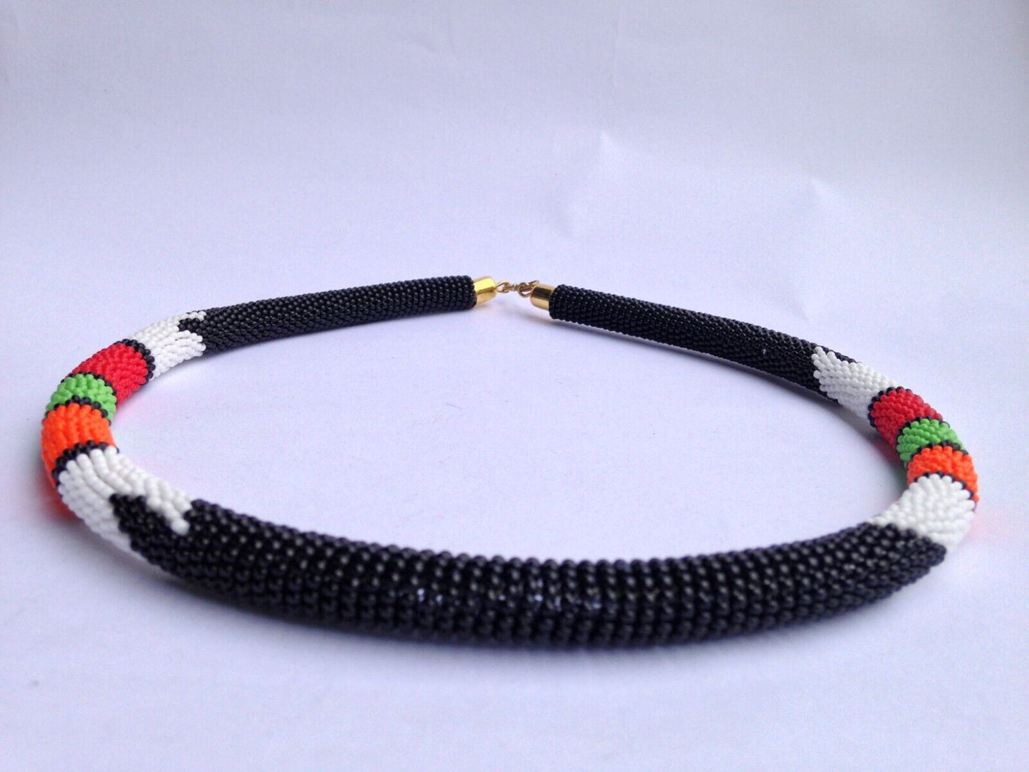 Set of Earrings Bracelet Choker Hand-Crafted Ethnic African Masai Jewelry Black