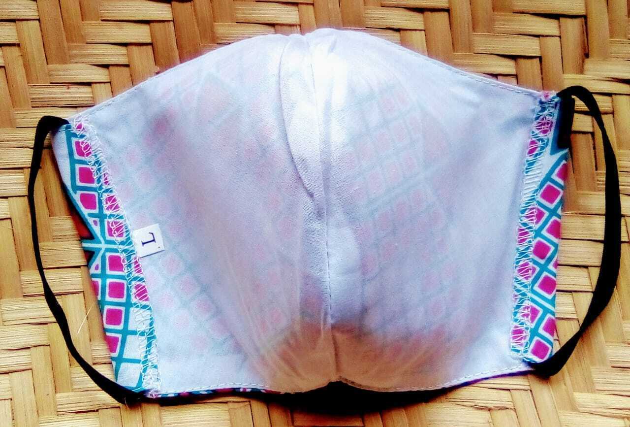 Face Mask Adult Unisex Washable Cotton African Print White Pink L Made in Kenya