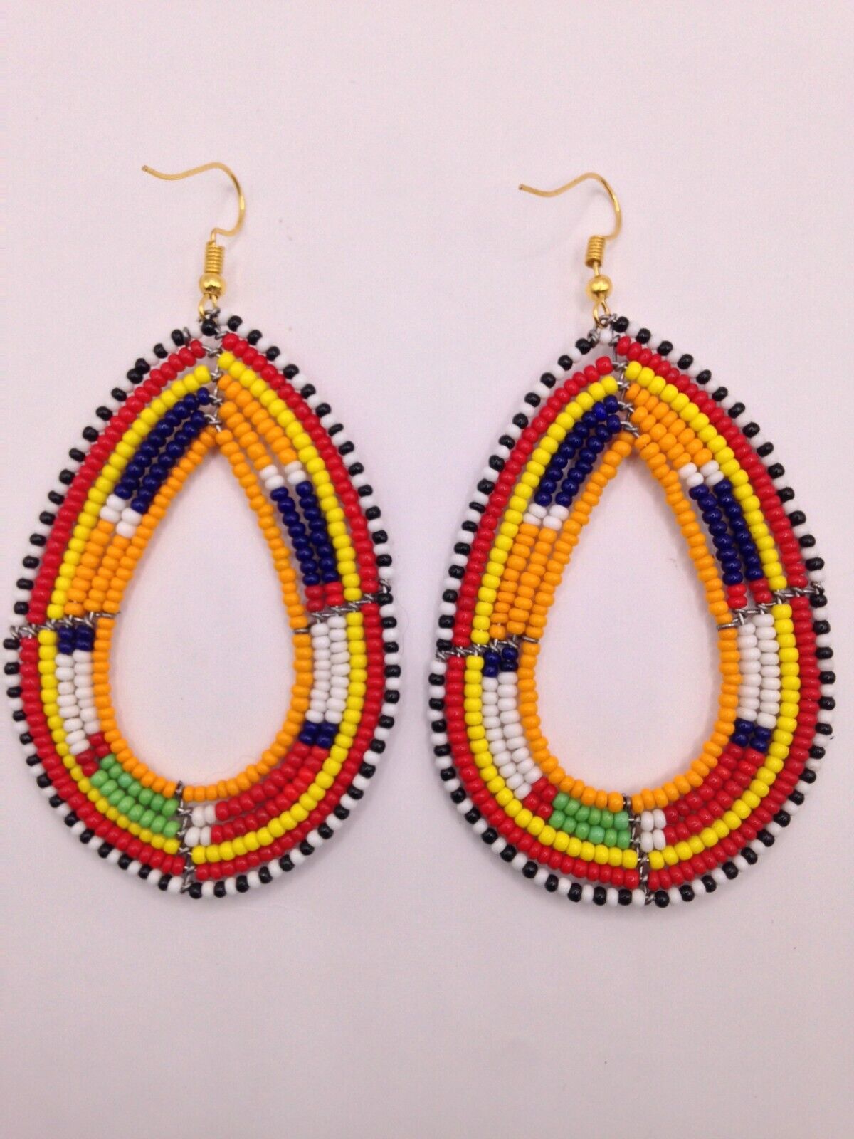 African Kenyan Hand-Crafted Ethnic Jewelry Colorful Masai Glass Beaded Earrings