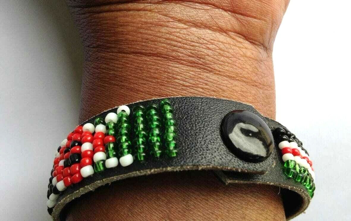 Wrist Band Bracelet Masai Beads Colorful African Unisex Leather Made in Kenya