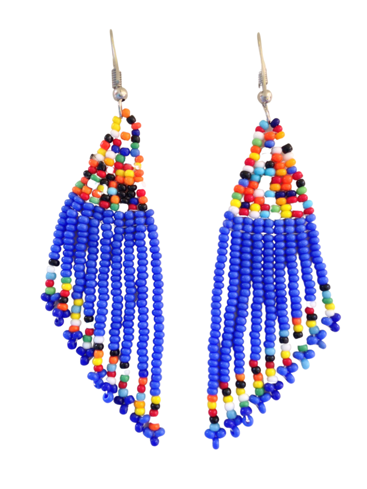 Set of 10 Earrings African Hand-Crafted Ethnic Jewelry Masai Glass Beads Blue