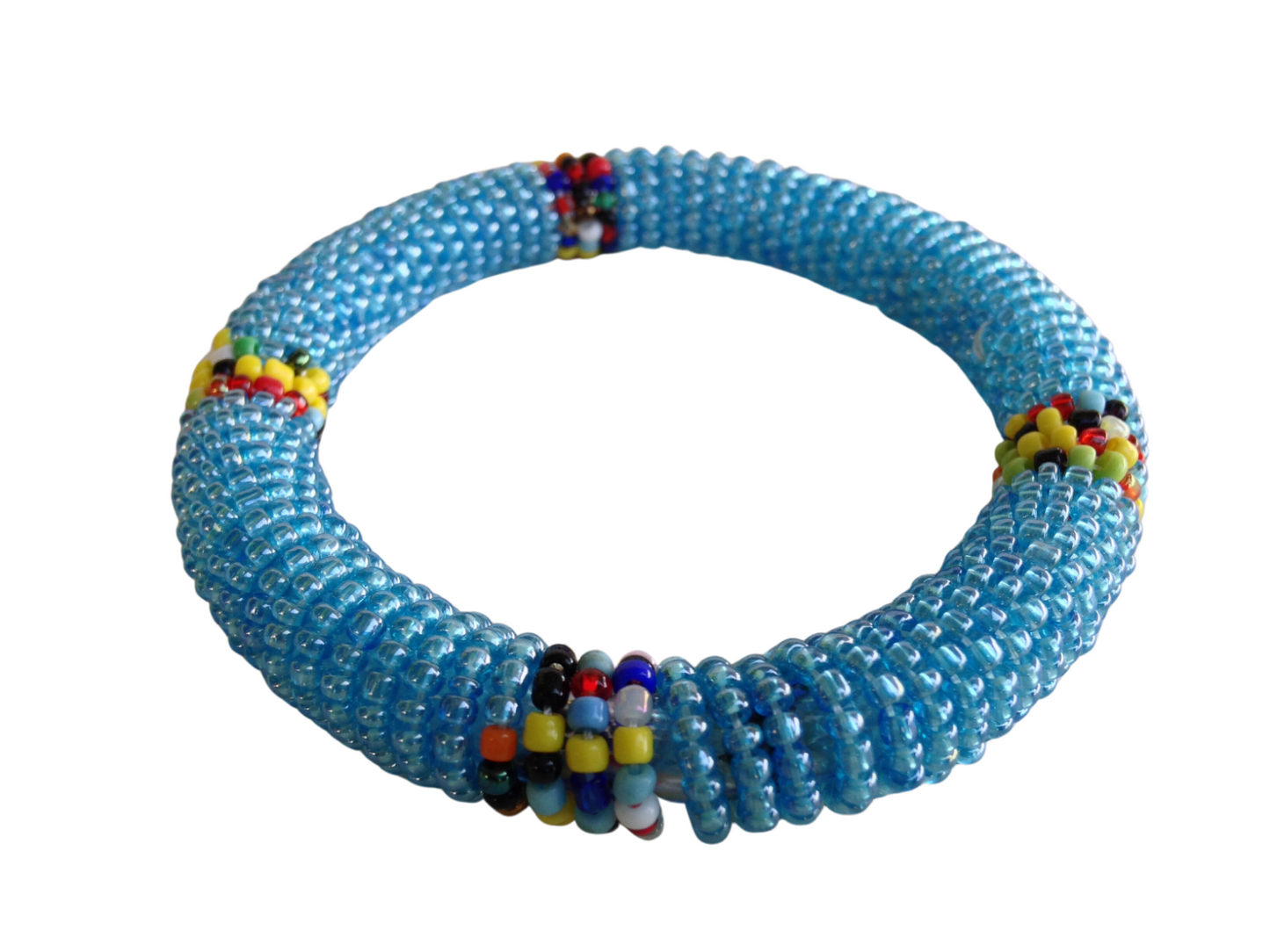 Set of Bracelet Choker Hand-Crafted Ethnic African Masai Jewelry Sky Blue