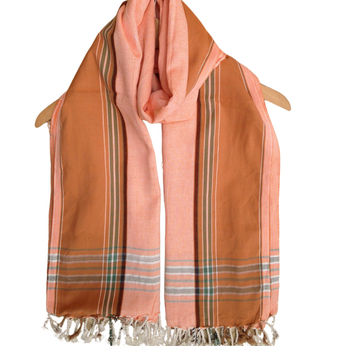 Kikoi Vibrant Gift 100% Cotton Ethnic Peach Brown Tassels Scarf Beach Wrap Kenya