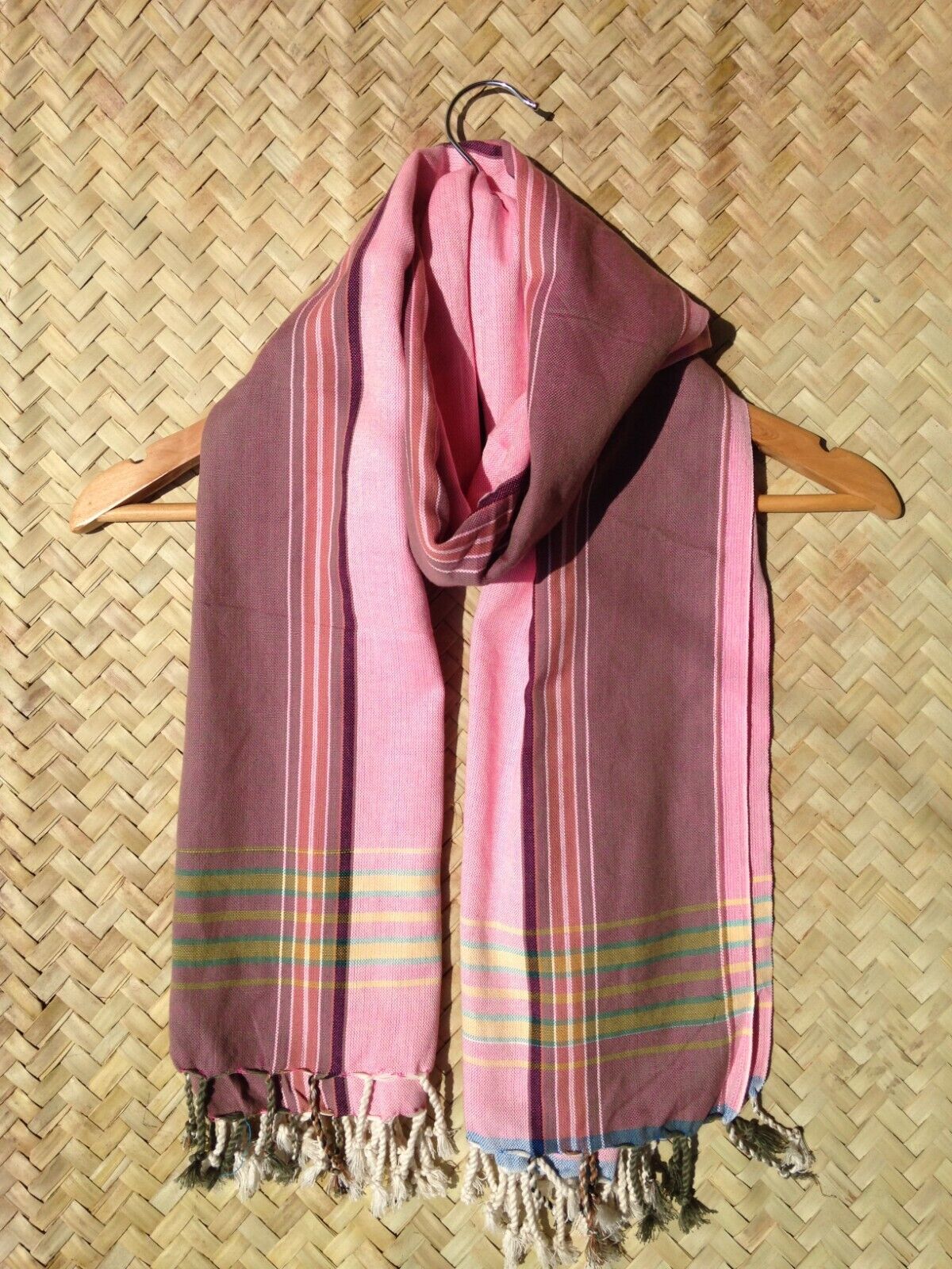 Kikoi Vibrant Gift 100% Cotton Ethnic Pink Tassels Scarf Beach Wrap Kenya Made