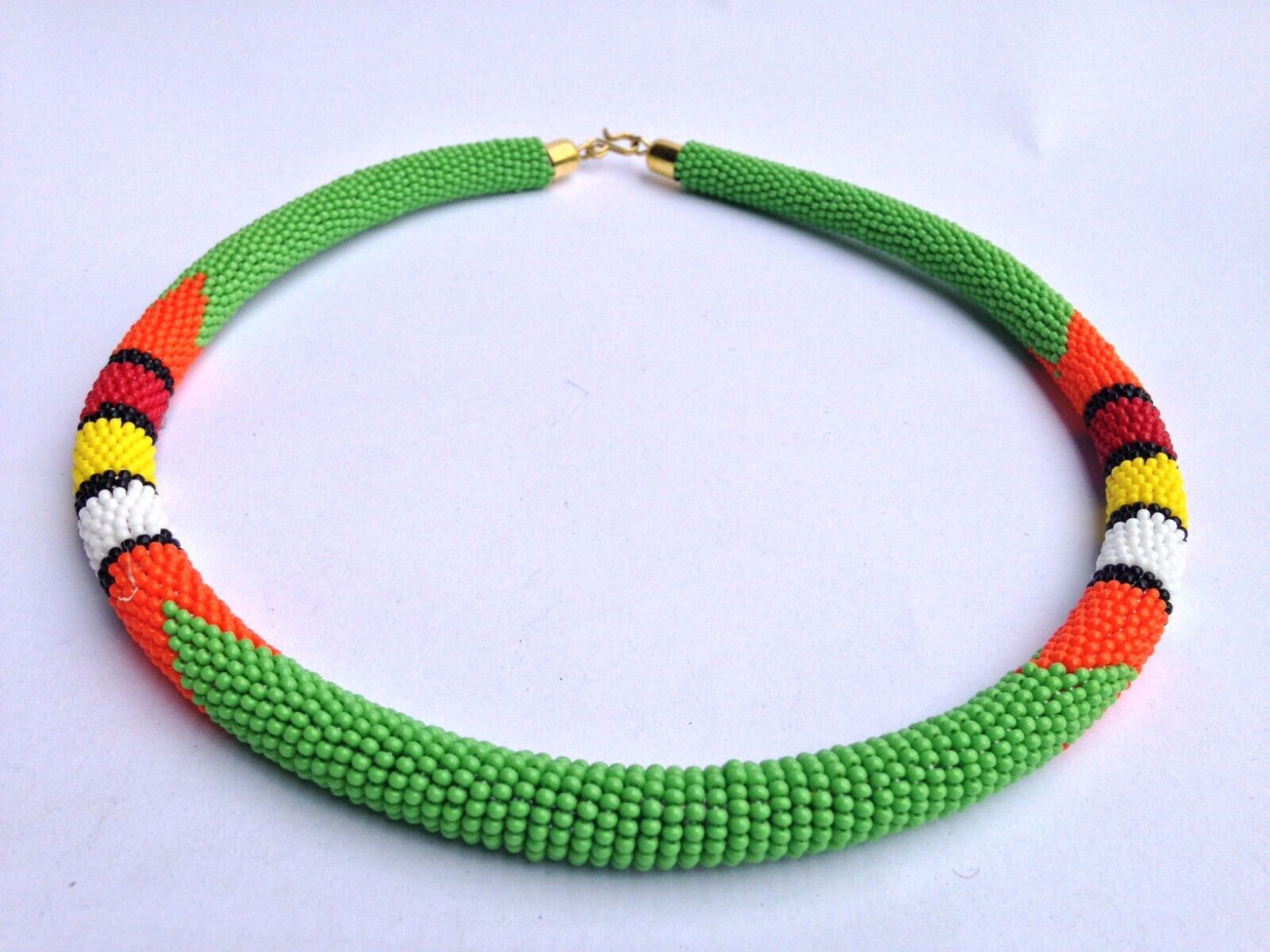 Set of Earrings Bracelet Choker Hand-Crafted Ethnic African Masai Jewelry Green