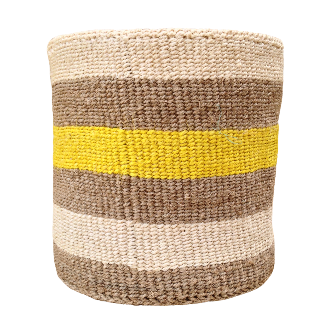 African Kiondo Basket Woven Sisal Storage Planter Kenyan Made 10.5 in/27cm Beige