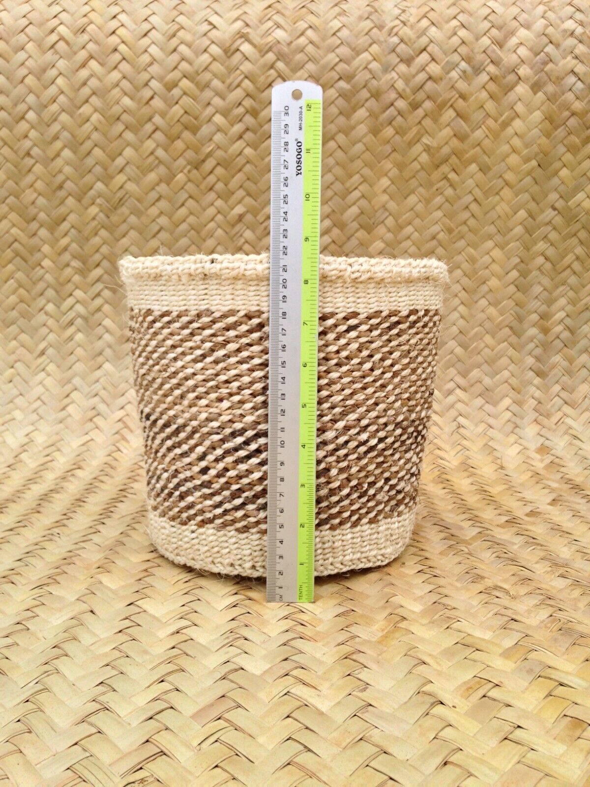 African Kiondo Basket Woven Sisal Storage Planter Kenyan Made Size 8 in /20.3 cm