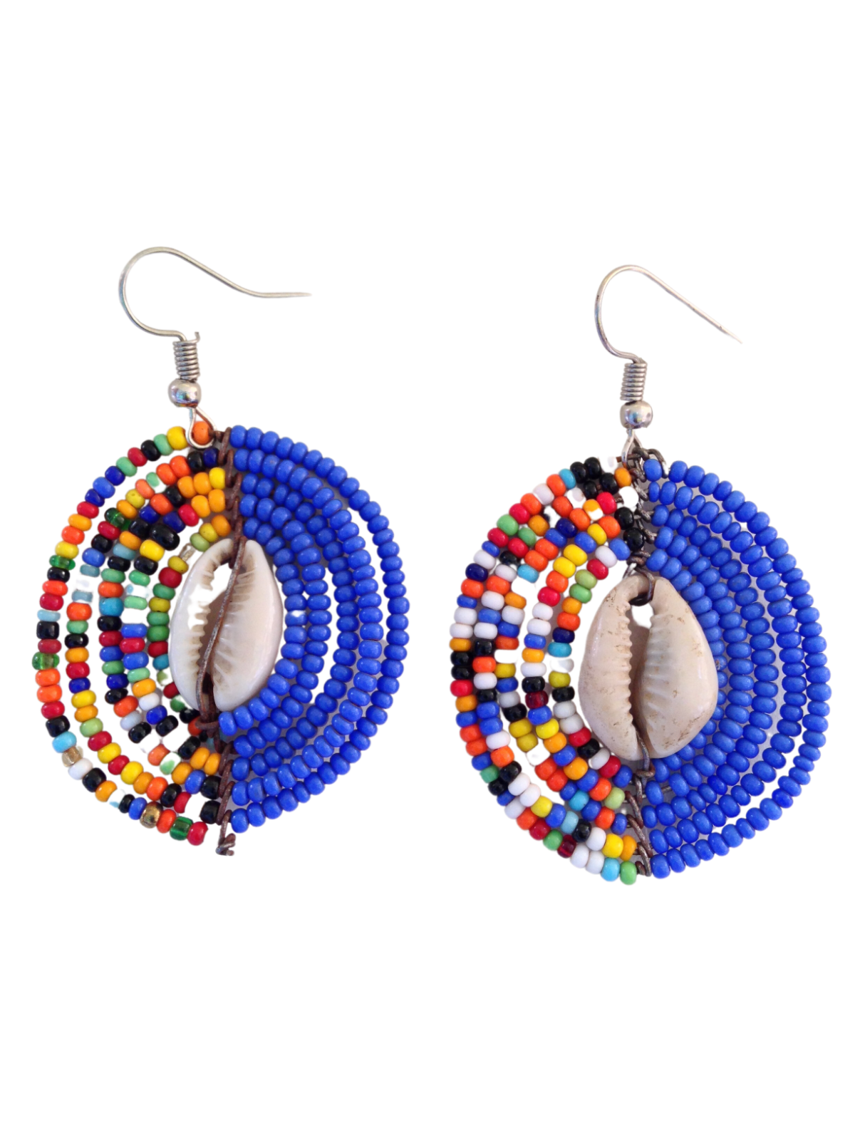 Set of 10 Earrings African Hand-Crafted Ethnic Jewelry Masai Glass Beads Blue