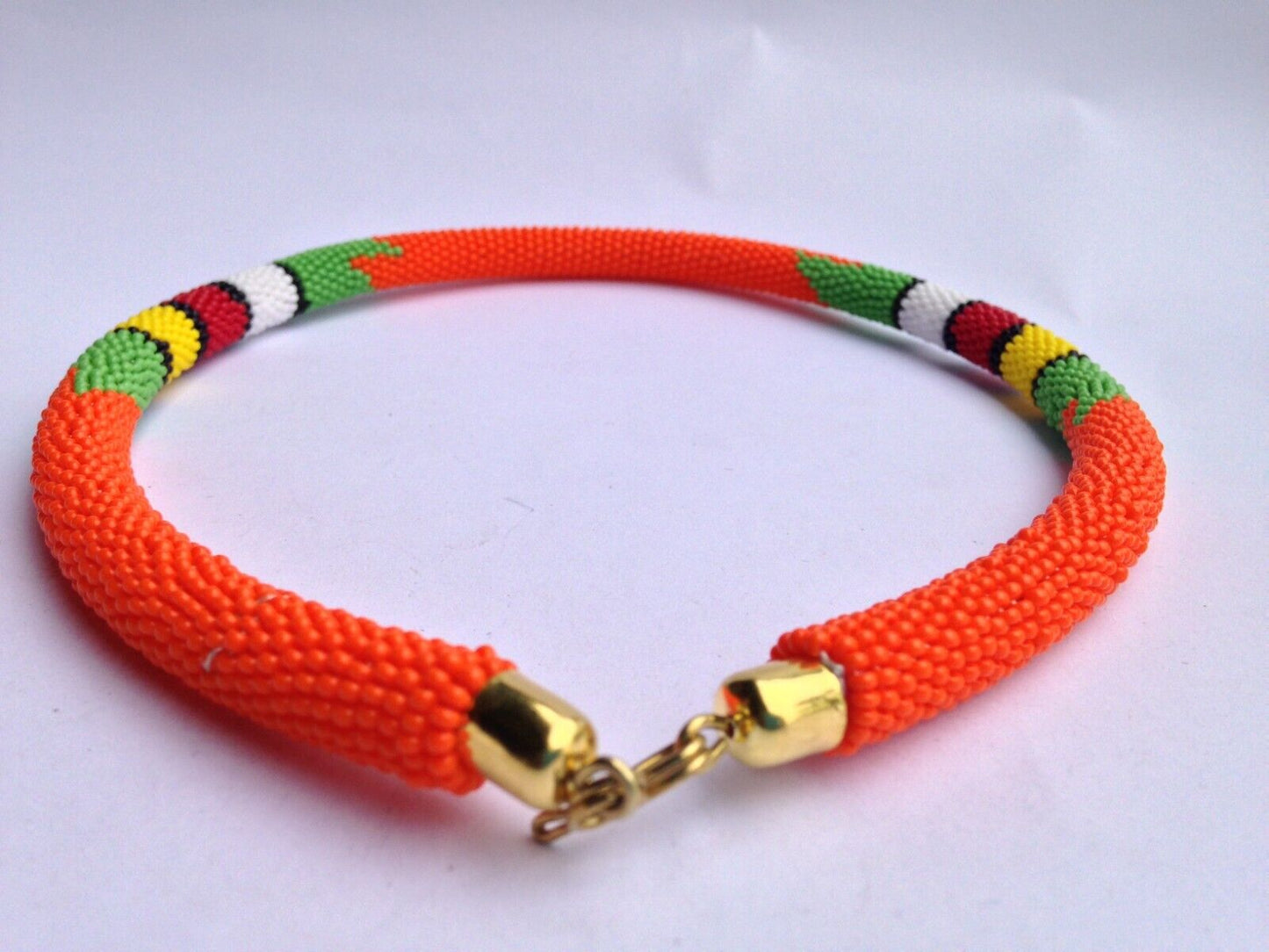 Set of Earrings Bracelet Choker Hand-Crafted Ethnic African Masai Jewelry Orange