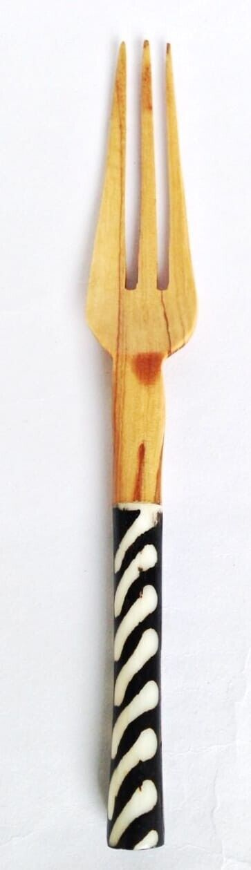 African Olive Wood Bone Knife 7" Fork 7.5"  set Ethnic Gift Home Made in Kenya