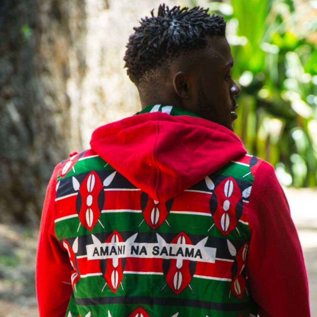 Hoodie Sweatshirt Fleece Kenyan Shield Print Pockets Zip Up Warm Made in Kenya