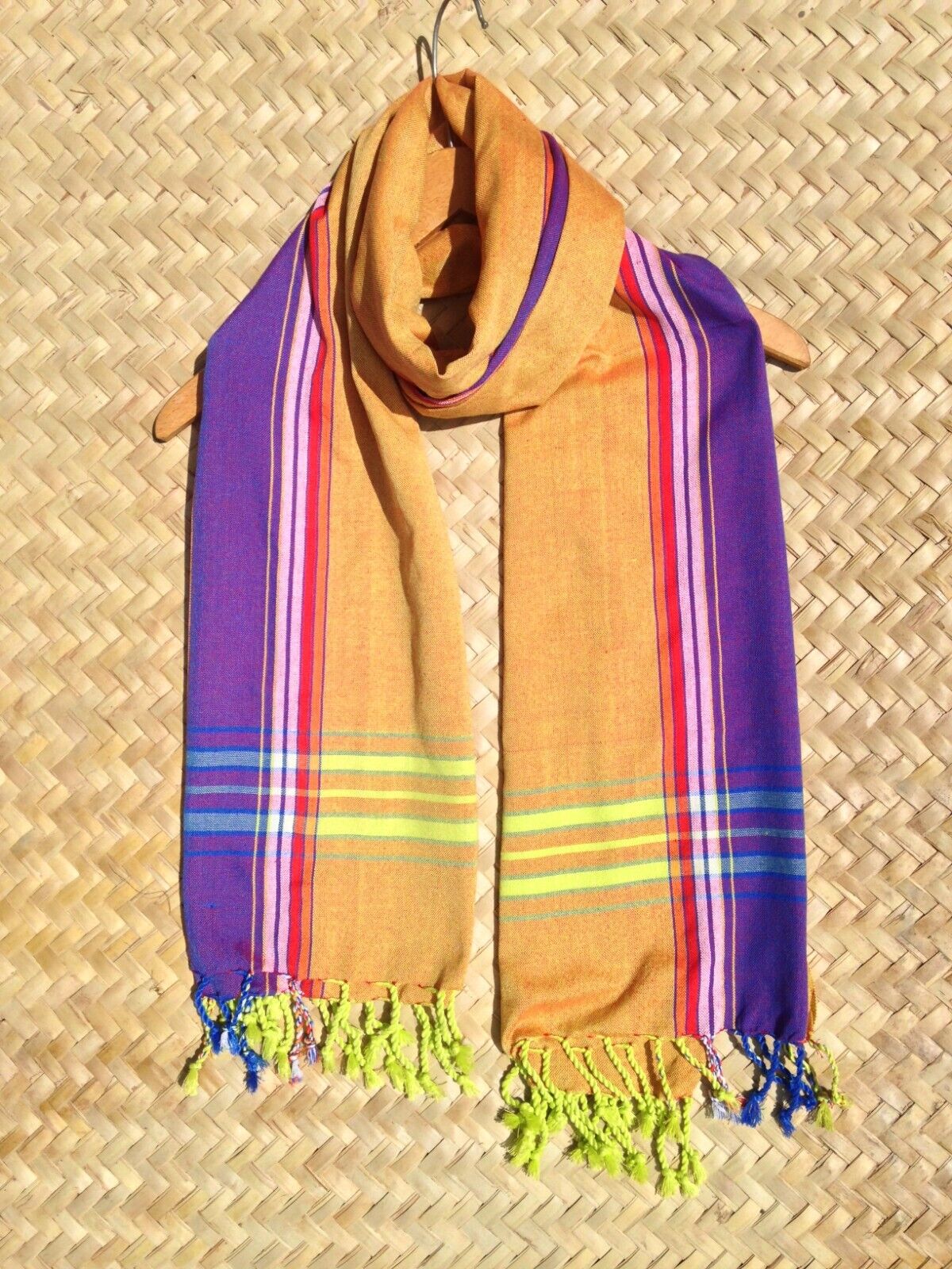 Kikoi Vibrant Gift 100% Cotton Ethnic Yellow Tassels Scarf Beach Wrap Kenyan Made