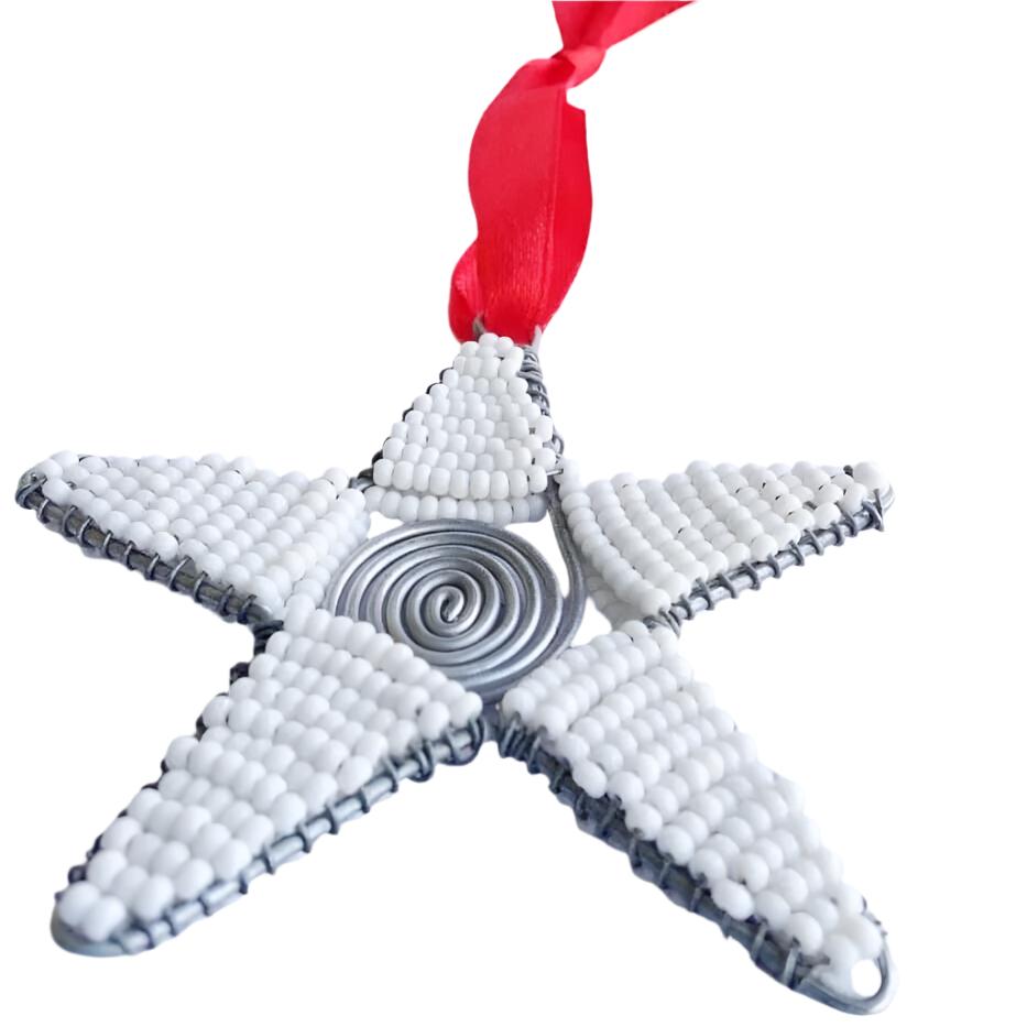 Christmas Ornaments Tree Hanging Decorations Star White Pendant-Iron Glass Beads