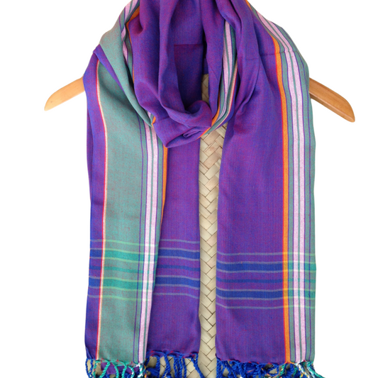 Kikoi Vibrant Gift 100% Cotton Ethnic Purple Tassels Scarf Beach Wrap Kenya Made