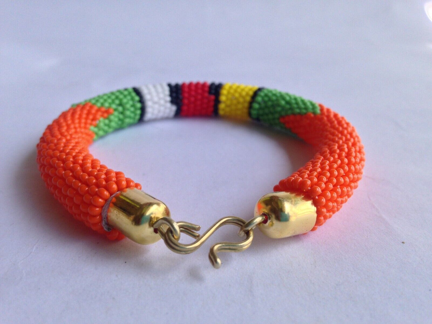 Set of Earrings Bracelet Choker Hand-Crafted Ethnic African Masai Jewelry Orange