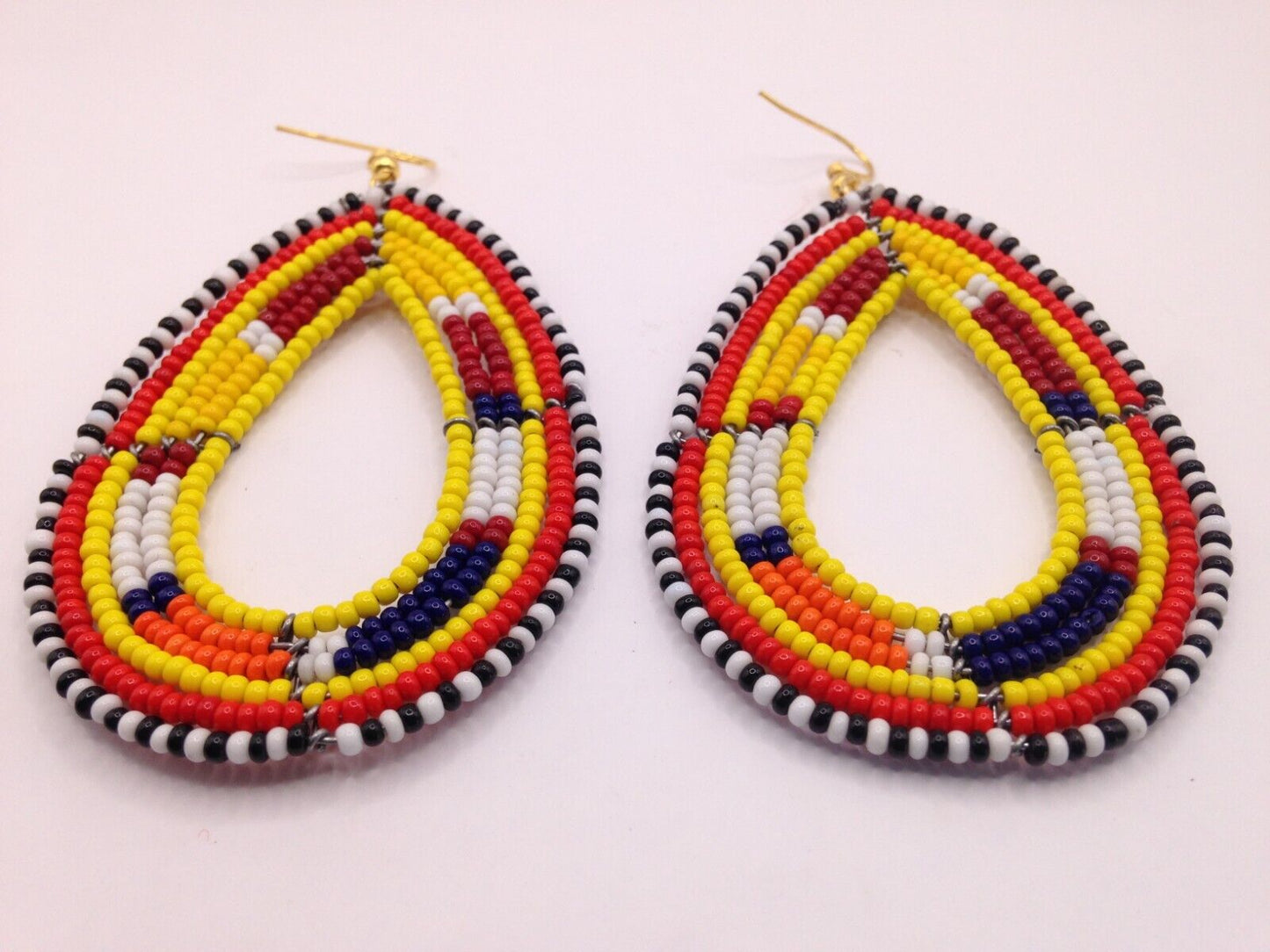 African Kenyan Hand-Crafted Ethnic Jewelry Colorful Masai Glass Beaded Earrings