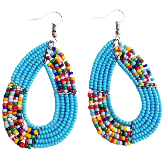 African Kenyan Hand-Crafted Ethnic Jewelry Colorful Masai Glass Beaded Earrings