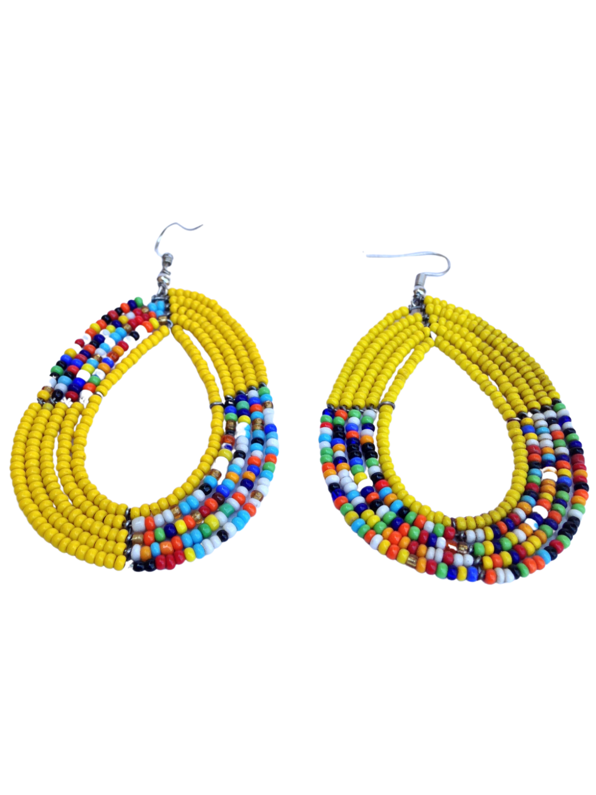 Set of 6 Earrings African Hand-Crafted Ethnic Jewelry Masai Glass Beads Yellow