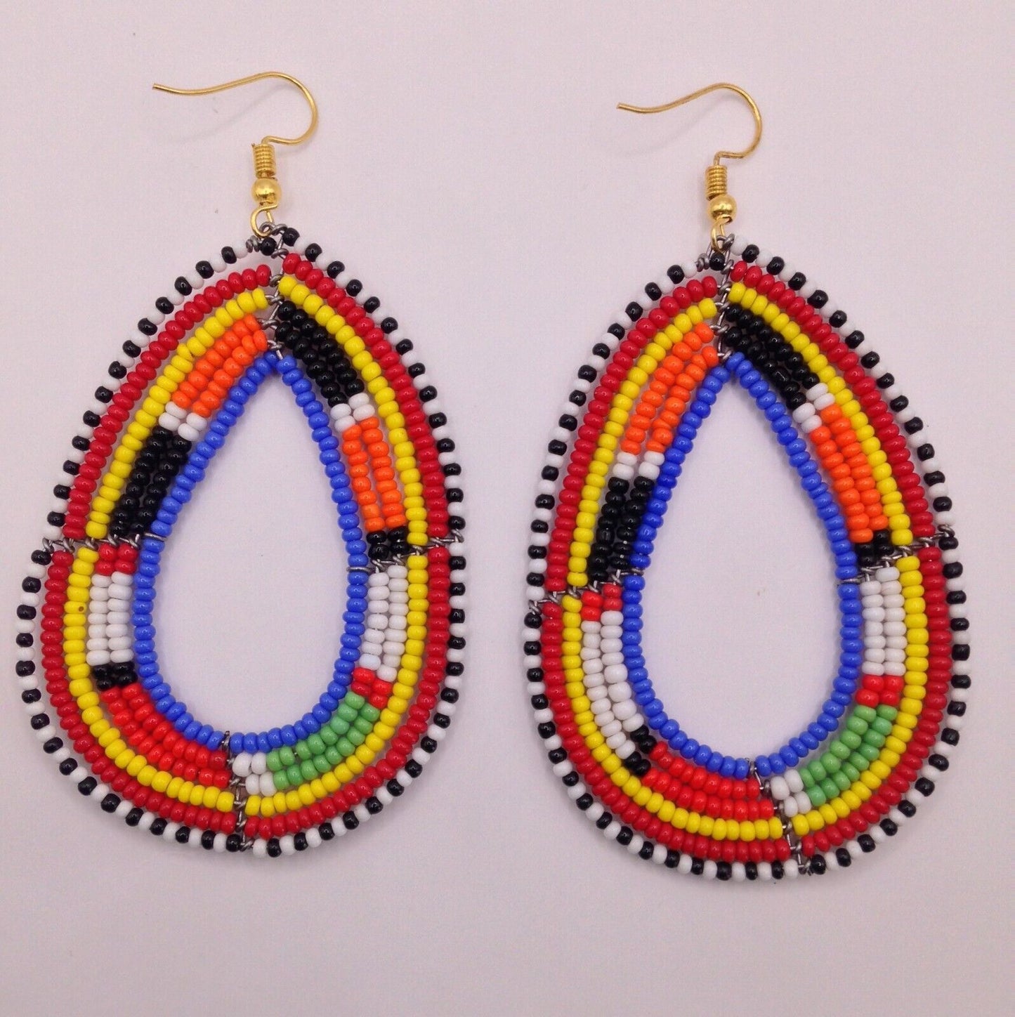 African Kenyan Hand-Crafted Ethnic Jewelry Colorful Masai Glass Beaded Earrings