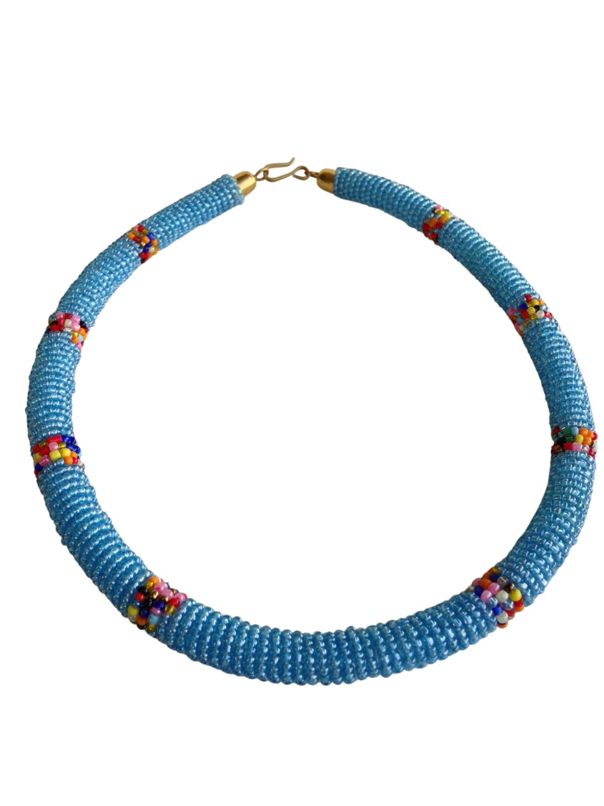 Set of Bracelet Choker Hand-Crafted Ethnic African Masai Jewelry Sky Blue