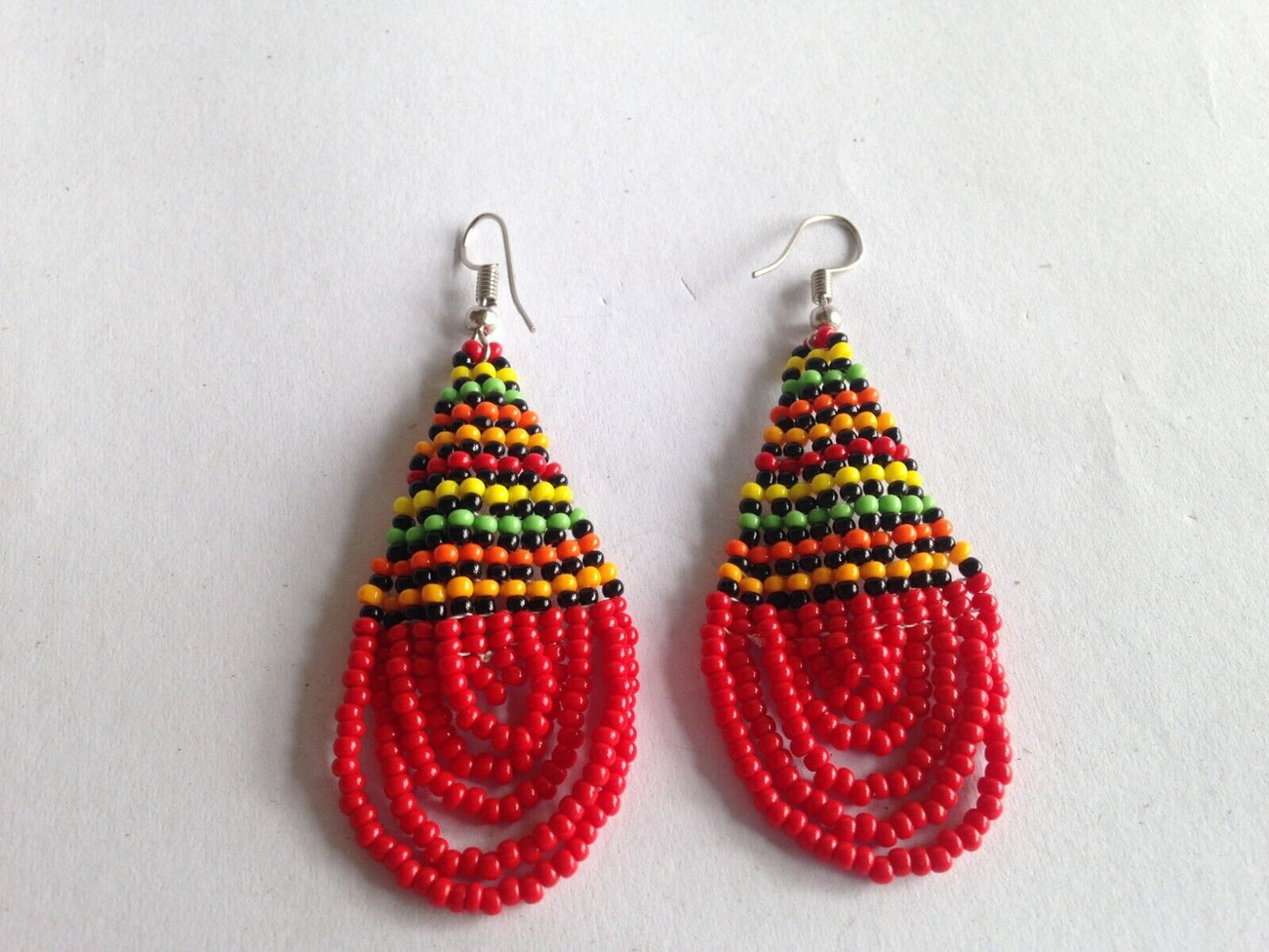 Set of 8 Earrings African Hand-Crafted Ethnic Jewelry Masai Glass Beaded  Red